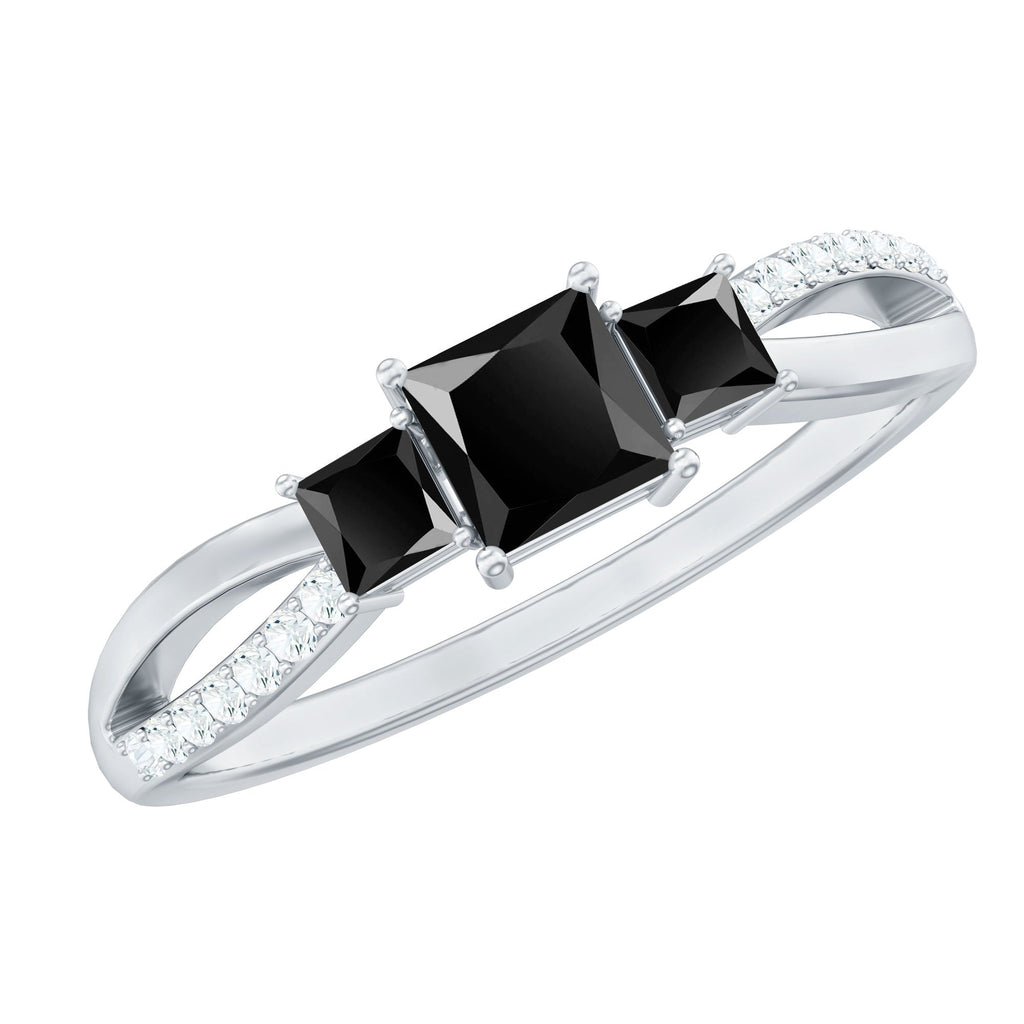 Certified 1 Carat Lab Grown Black Diamond 3 Stone Engagement Ring with White Diamond