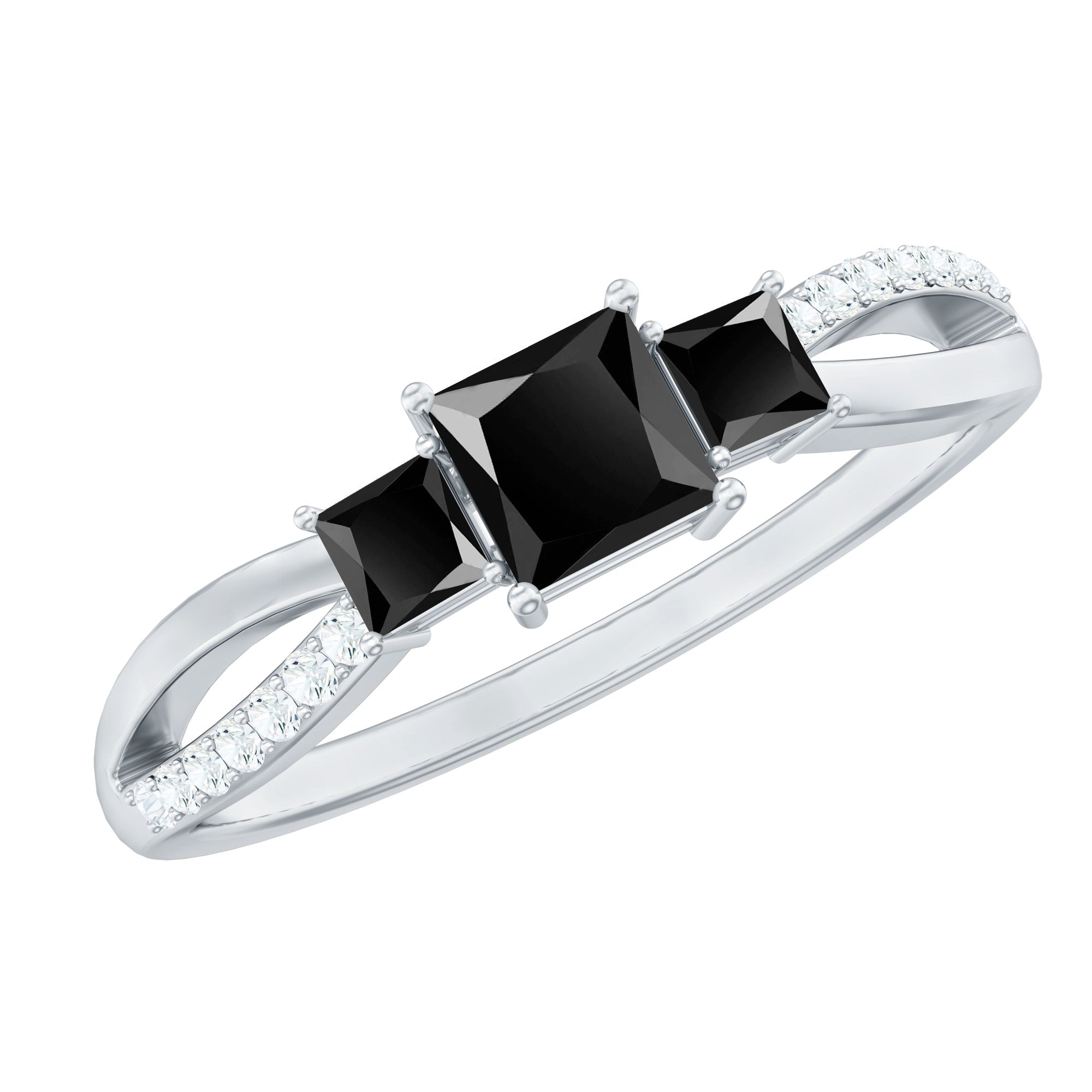 Certified 1 Carat Lab Grown Black Diamond 3 Stone Engagement Ring with White Diamond