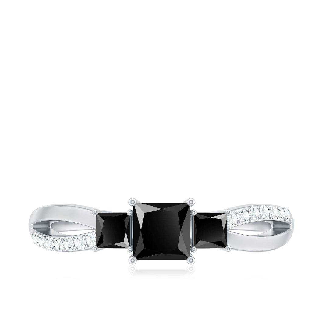 Certified 1 Carat Lab Grown Black Diamond 3 Stone Engagement Ring with White Diamond