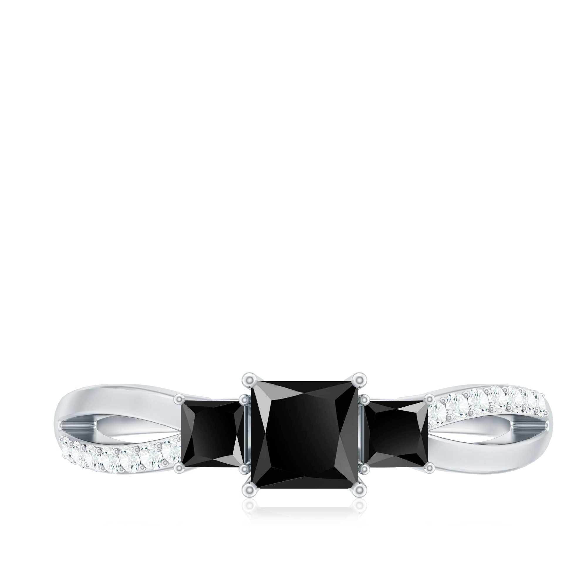 Certified 1 Carat Lab Grown Black Diamond 3 Stone Engagement Ring with White Diamond