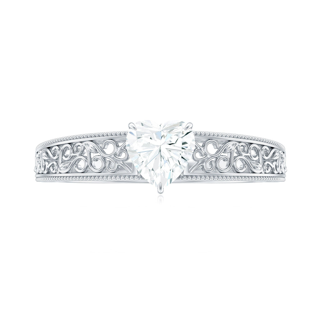 Heart Shape Solitaire Moissanite Filigree Engagement Ring