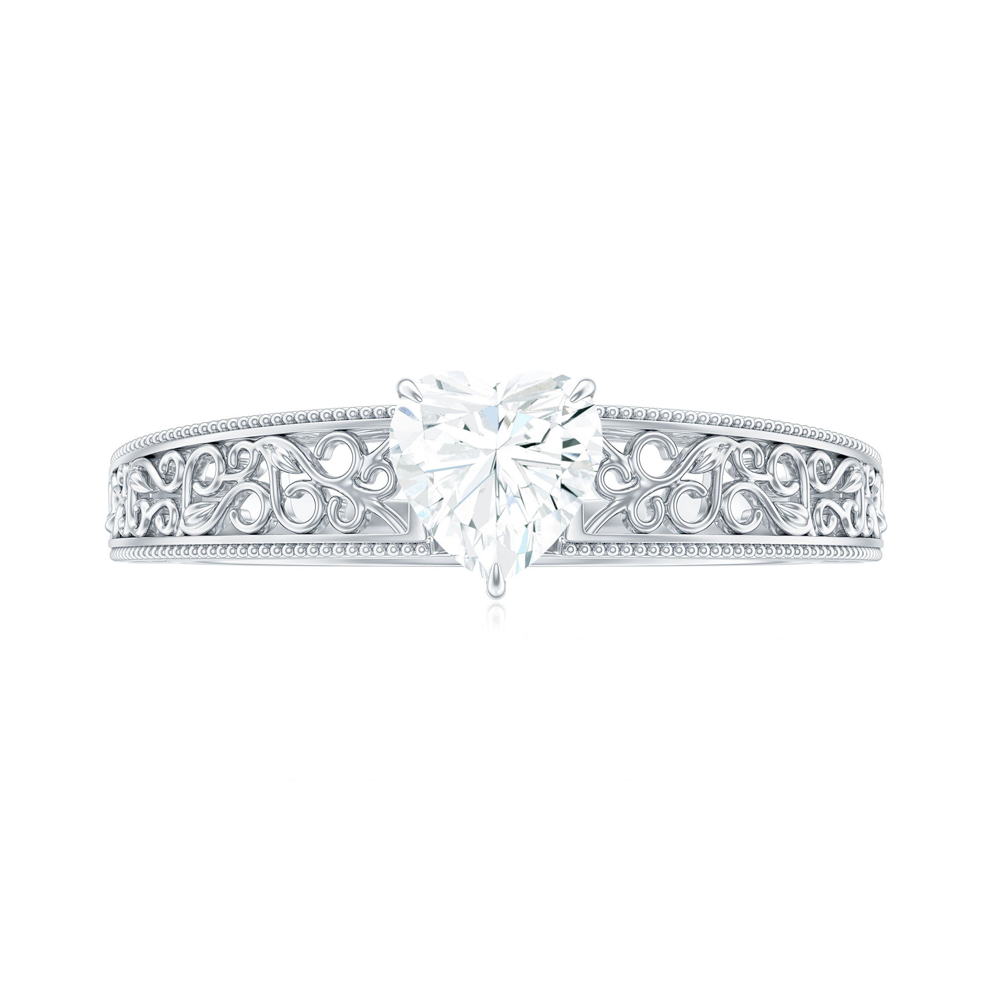 Heart Shape Solitaire Moissanite Filigree Engagement Ring