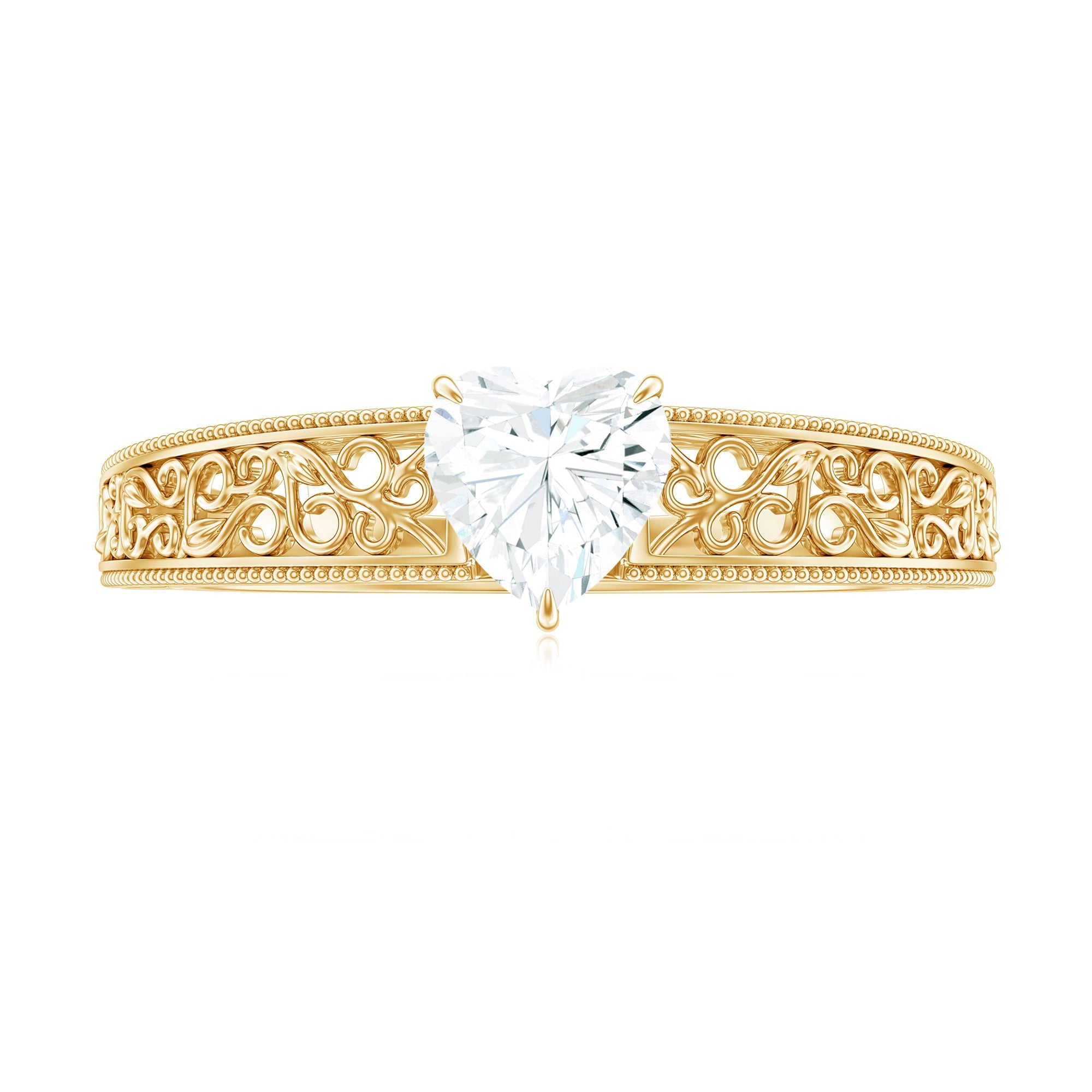 Heart Shape Solitaire Moissanite Filigree Engagement Ring