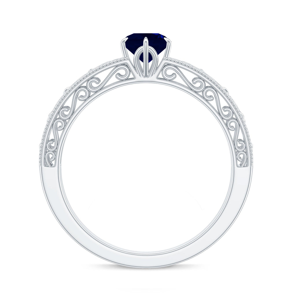 Vintage Inspired 0.9 Carat Blue Sapphire Filigree Engagement Ring for Women