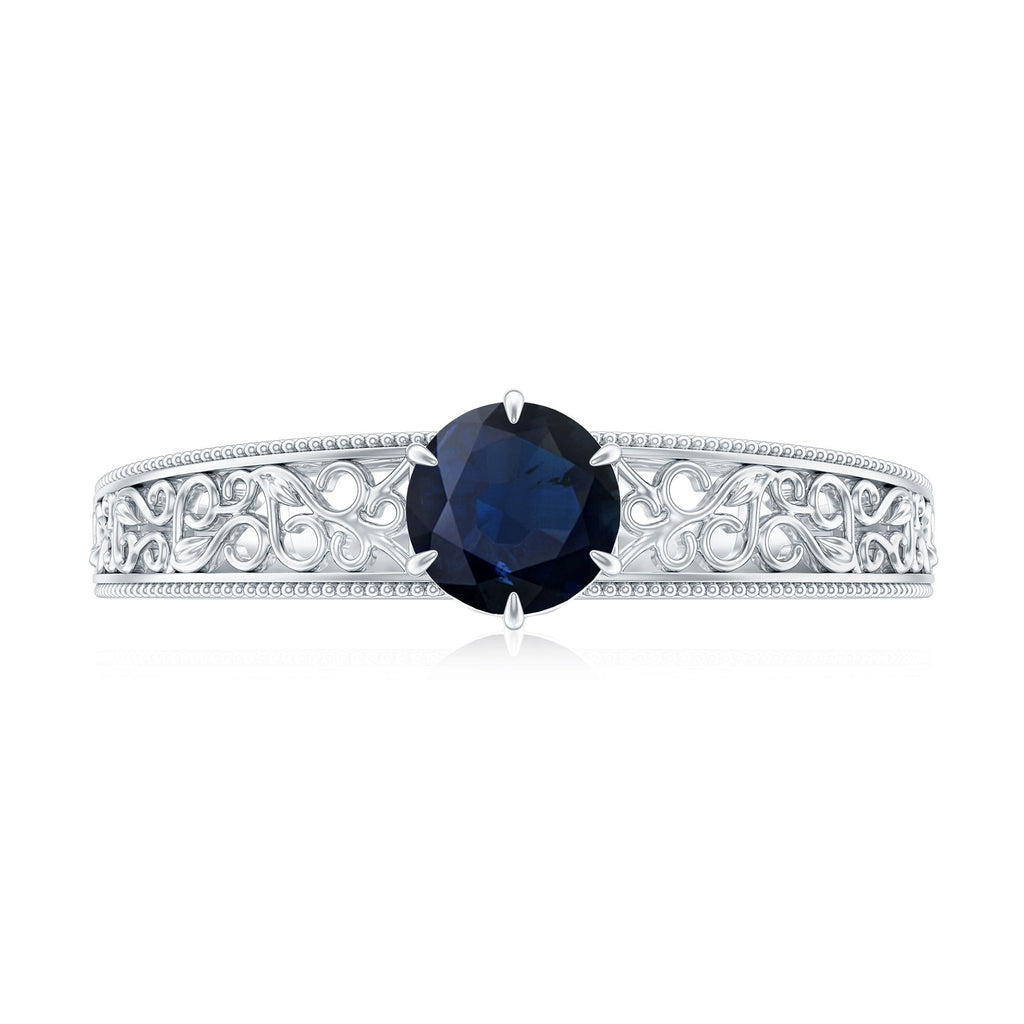 Vintage Inspired 0.9 Carat Blue Sapphire Filigree Engagement Ring for Women