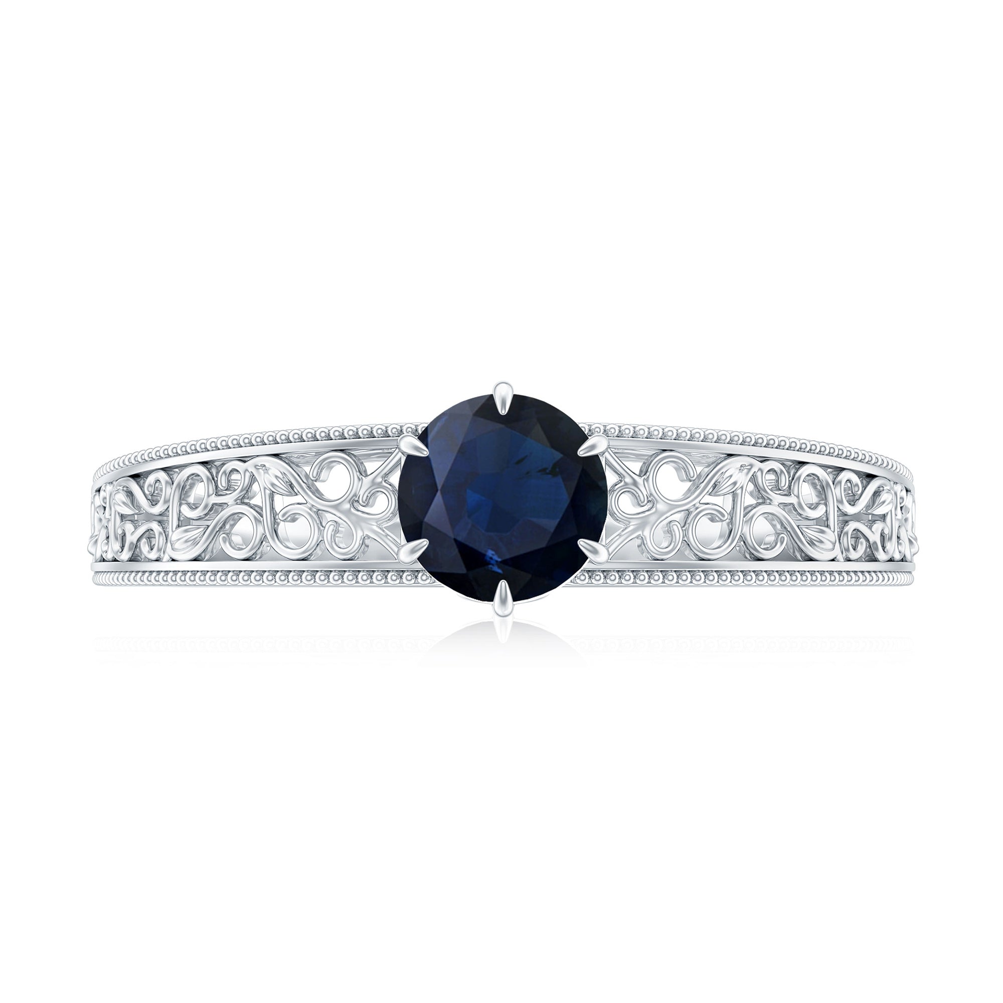 Vintage Inspired 0.9 Carat Blue Sapphire Filigree Engagement Ring for Women