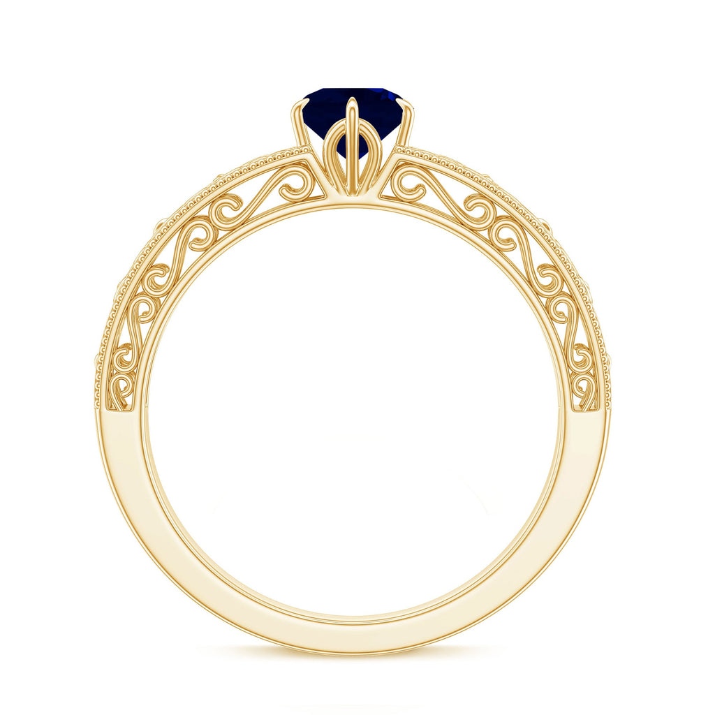 Vintage Inspired 0.9 Carat Blue Sapphire Filigree Engagement Ring for Women