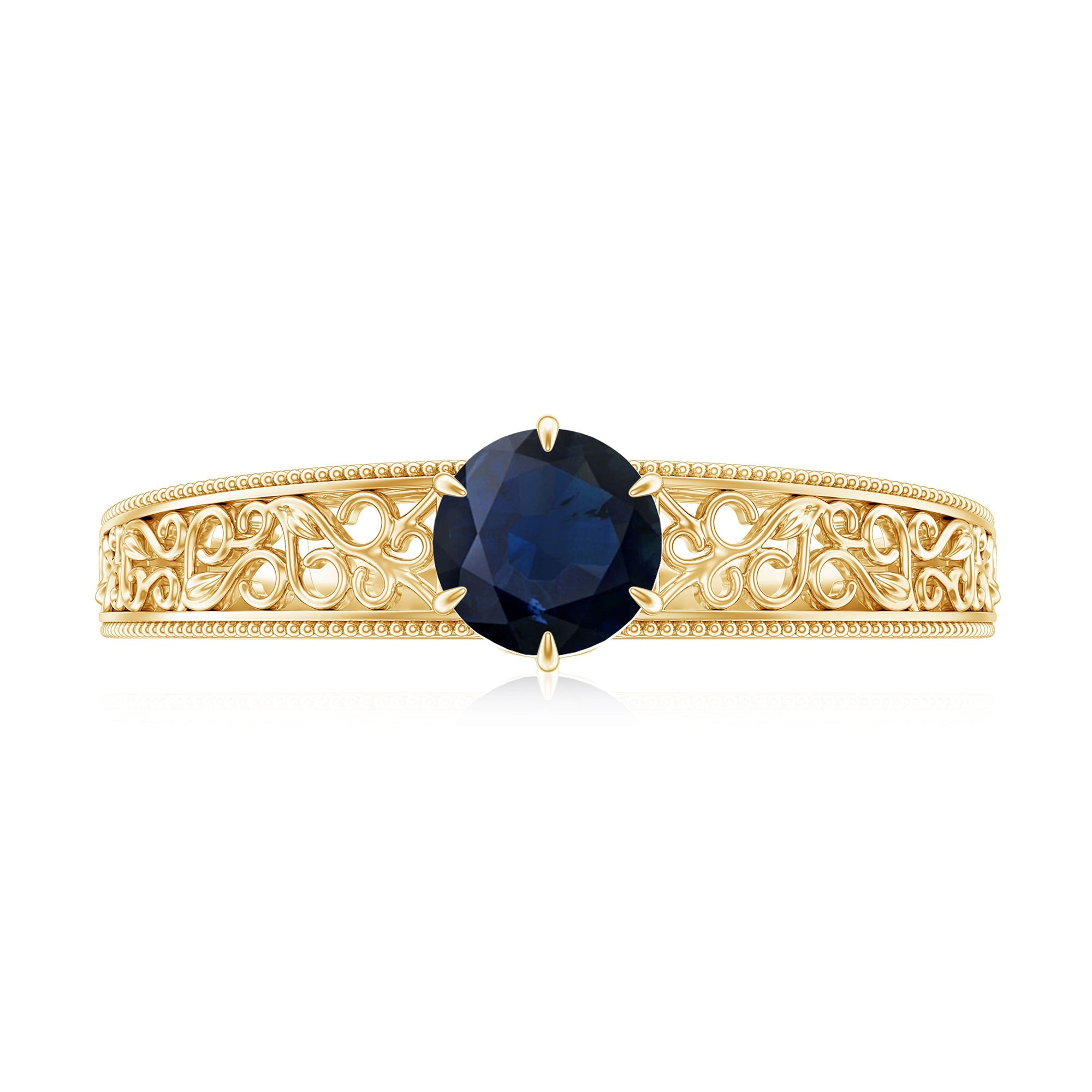 Vintage Inspired 0.9 Carat Blue Sapphire Filigree Engagement Ring for Women