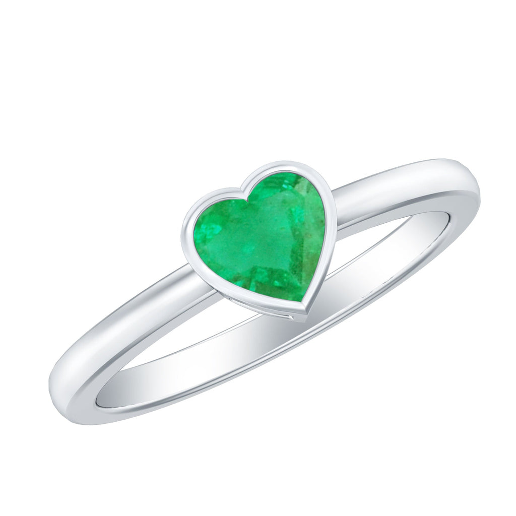 Real Emerald Heart Solitaire Ring in Bezel Setting