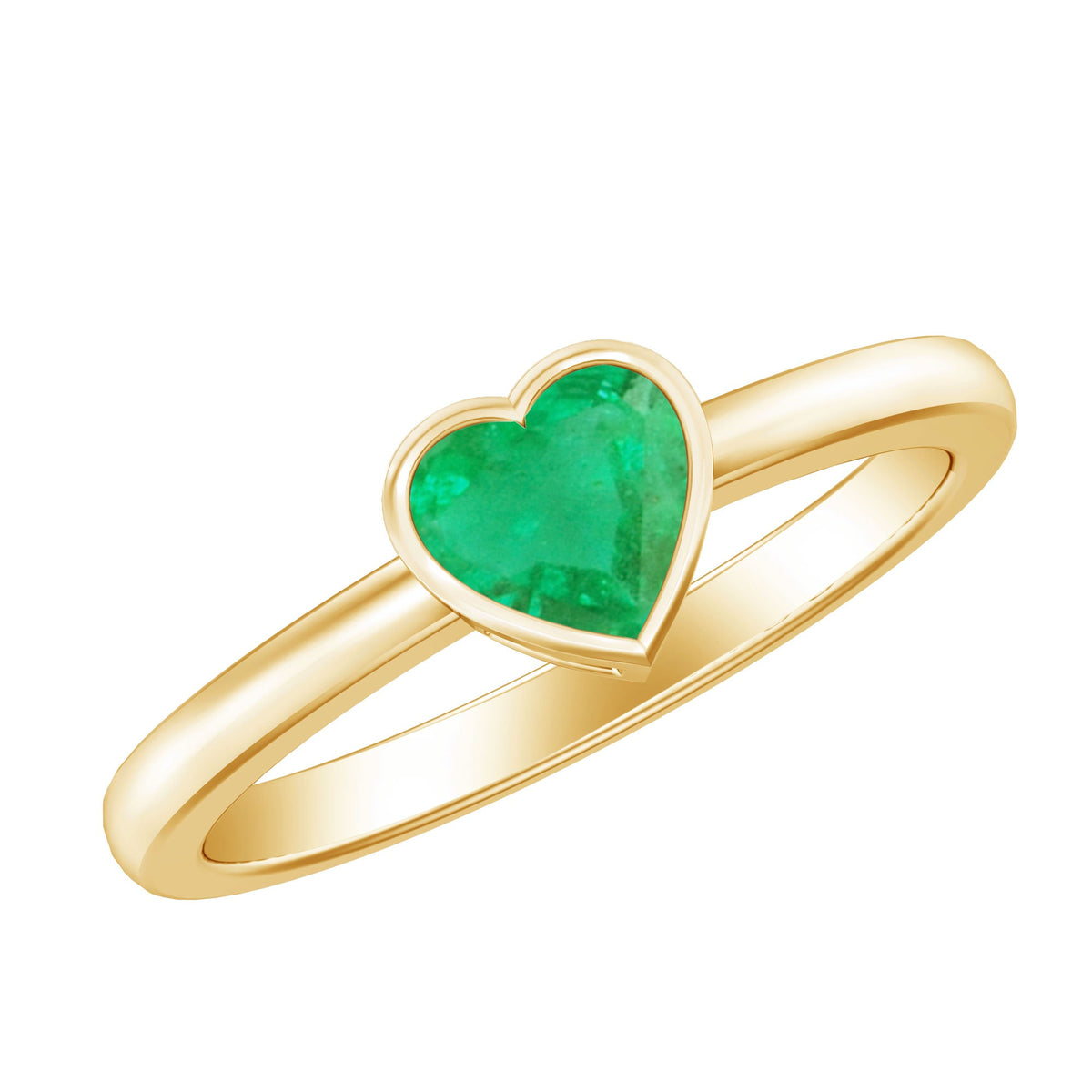 Real Emerald Heart Solitaire Ring in Bezel Setting