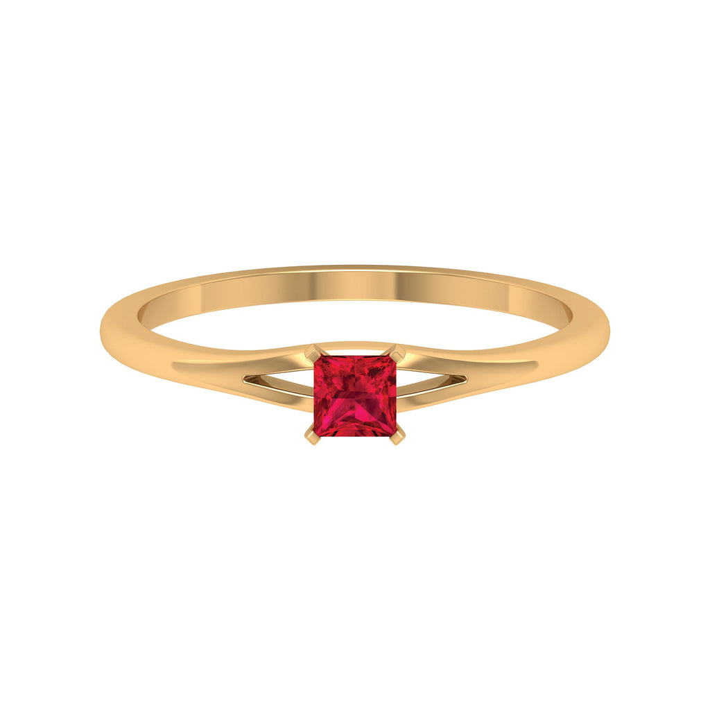 Natural Half Carat Princess Cut Ruby Promise Ring with Split Shank