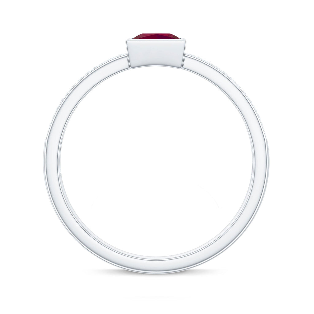 Natural 0.8 Carat Ruby Princess Cut Engagement Ring with Diamond