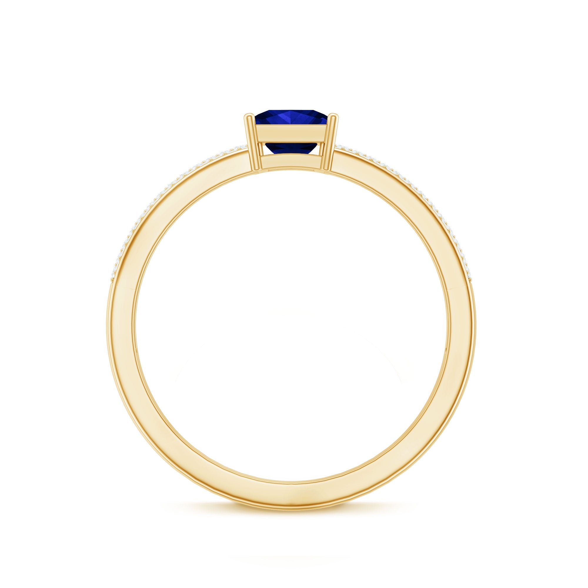 0.7 Carat Princess Cut Lab Created Blue Sapphire Engagement Ring with Diamond
