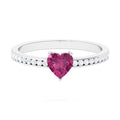 0.9 Carat Heart Shape Pink Tourmaline Solitaire Ring with Diamond Side Stones