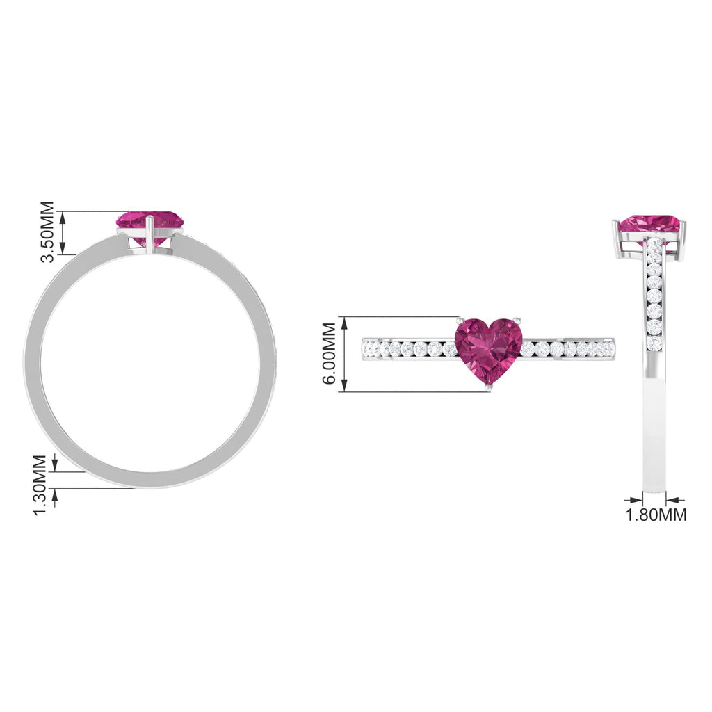 0.9 Carat Heart Shape Pink Tourmaline Solitaire Ring with Diamond Side Stones