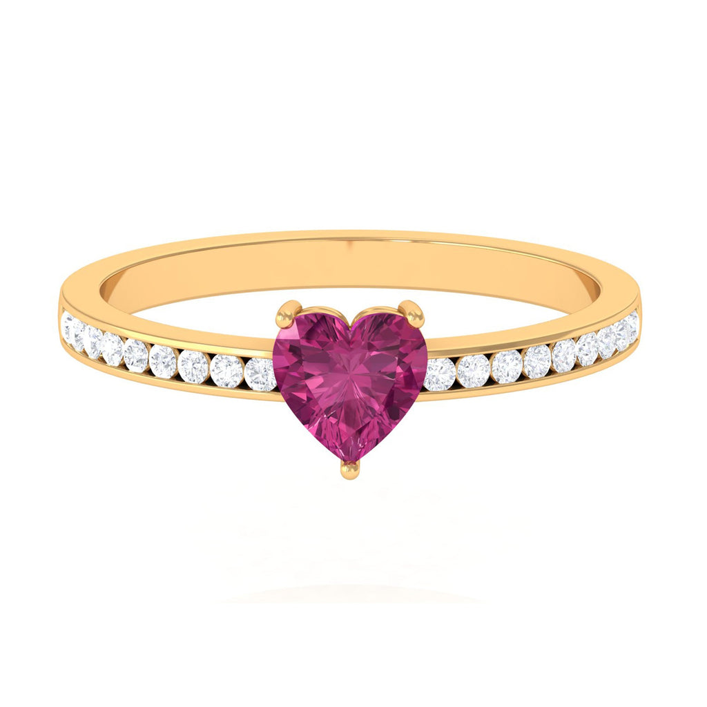 0.9 Carat Heart Shape Pink Tourmaline Solitaire Ring with Diamond Side Stones