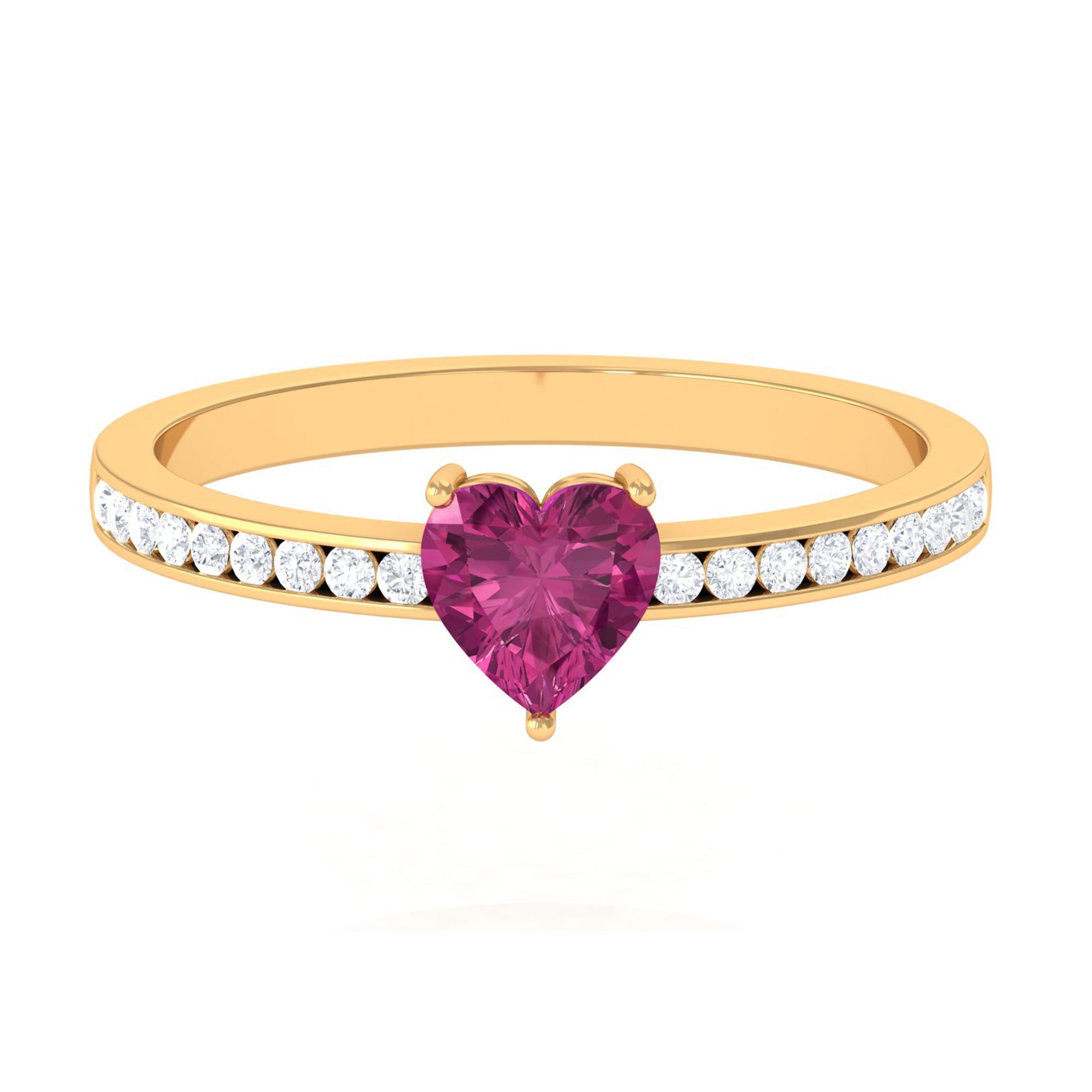 0.9 Carat Heart Shape Pink Tourmaline Solitaire Ring with Diamond Side Stones