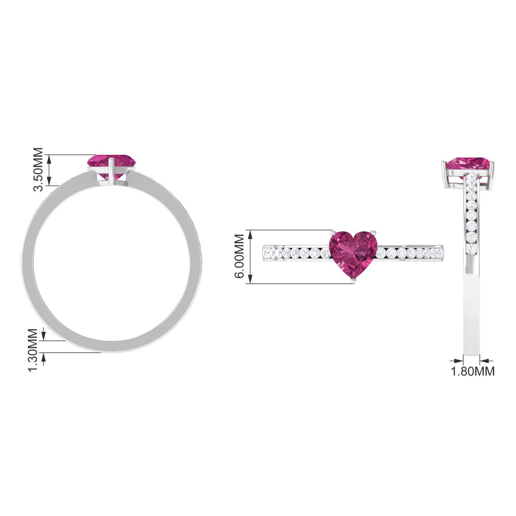 0.9 Carat Heart Shape Pink Tourmaline Solitaire Ring with Diamond Side Stones