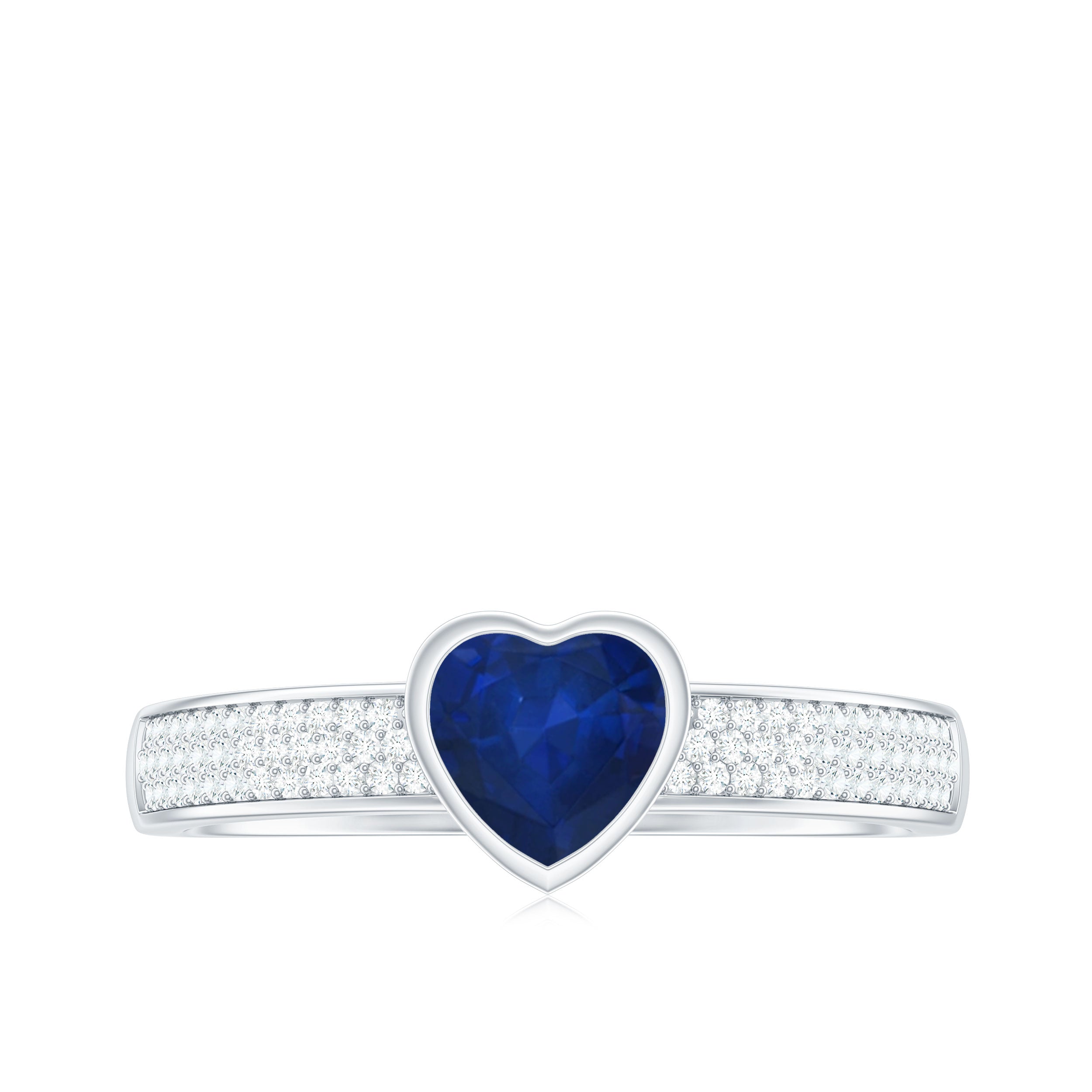 0.6 Carat Blue Sapphire Heart Solitaire Engagement Ring with Pave Diamond