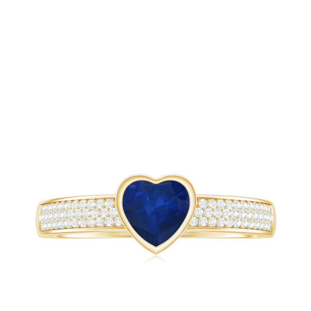 0.6 Carat Blue Sapphire Heart Solitaire Engagement Ring with Pave Diamond
