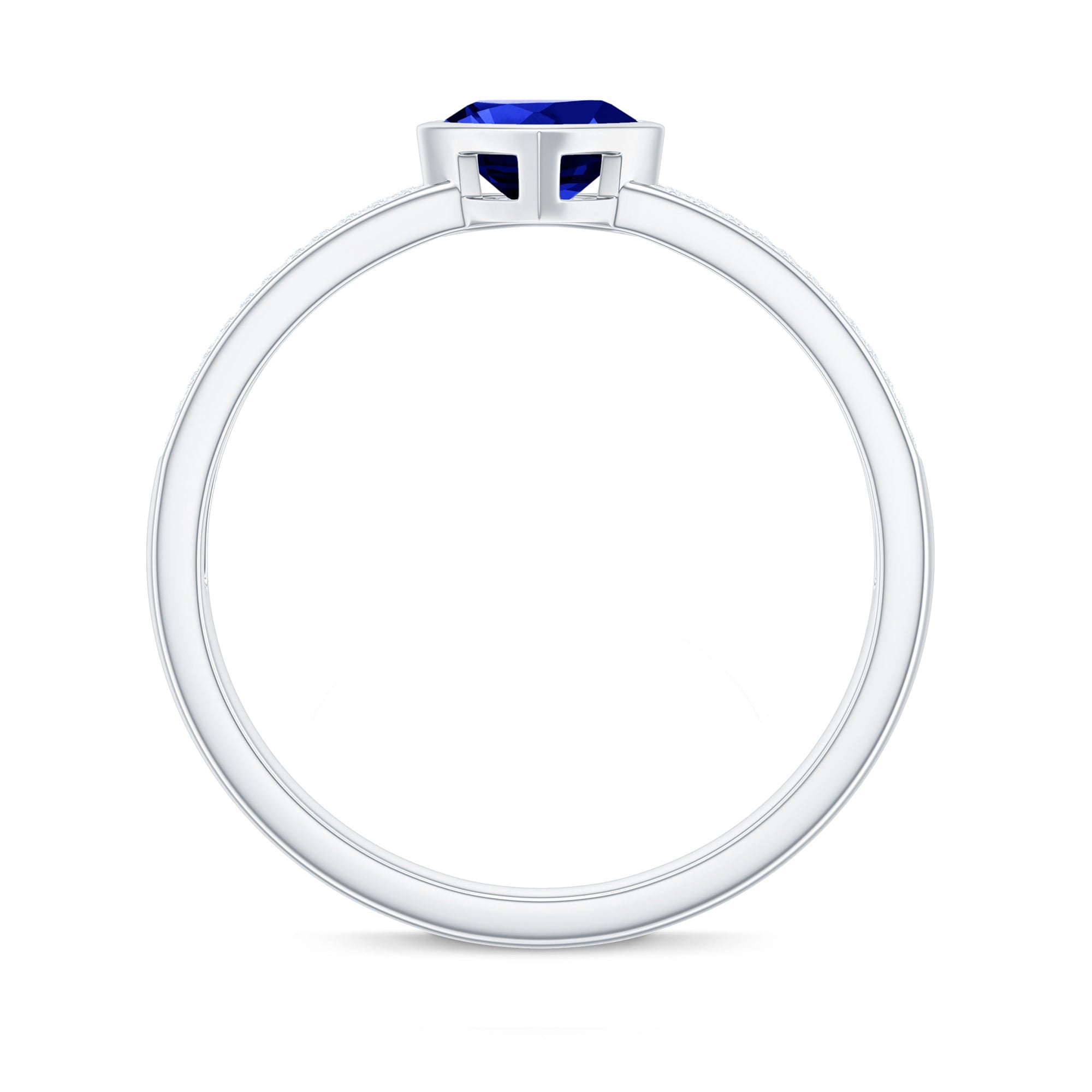 Heart Shape Created Blue Sapphire Solitaire Ring with Diamond Side Stone