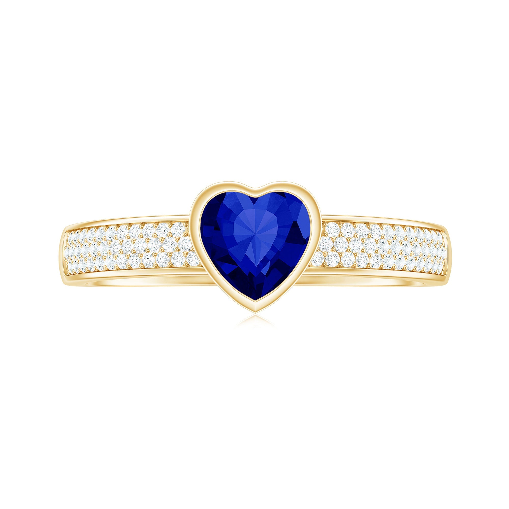Heart Shape Created Blue Sapphire Solitaire Ring with Diamond Side Stone