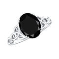 Natural 1.7 Carat Black Onyx Oval Engagement Ring with Celtic Knot