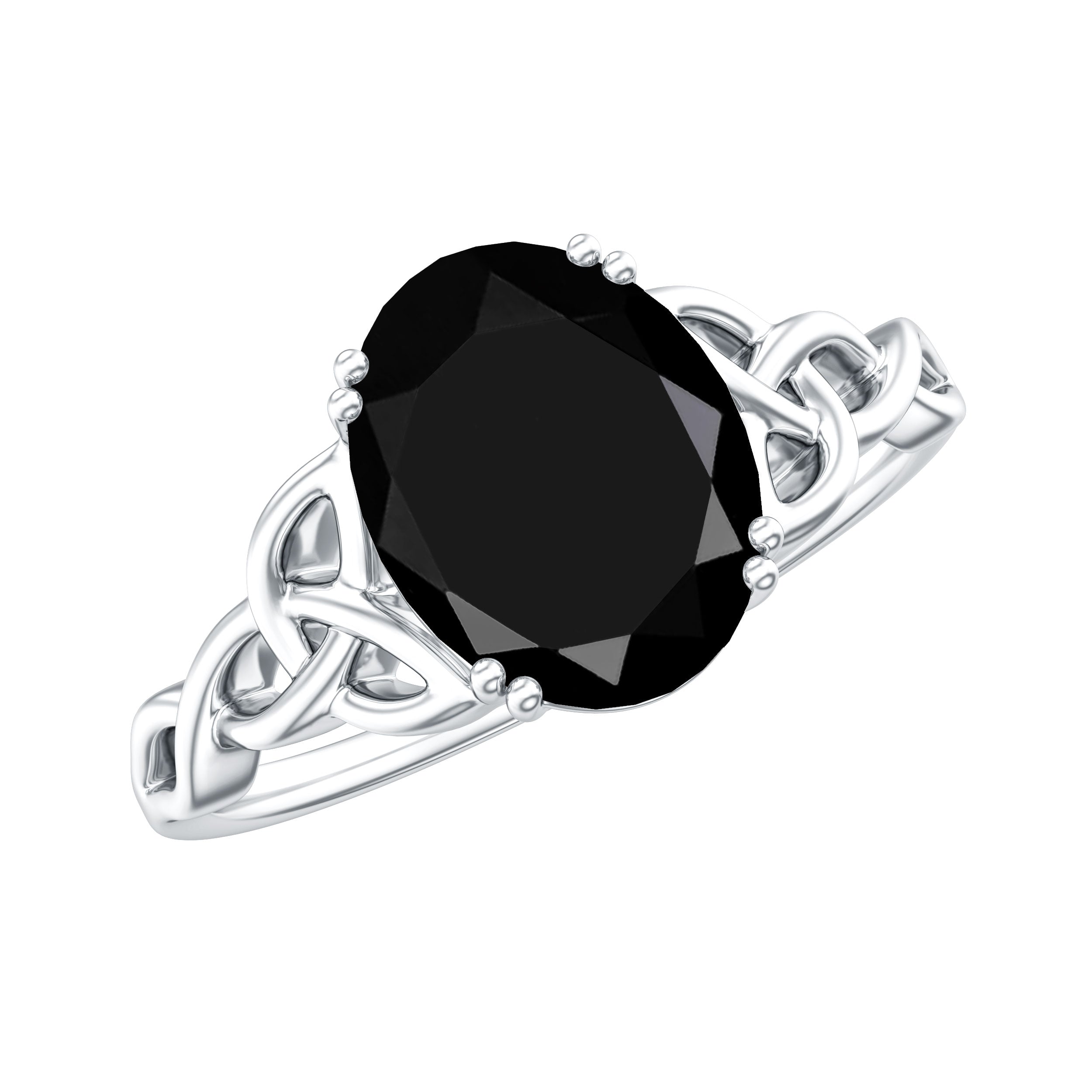 Natural 1.7 Carat Black Onyx Oval Engagement Ring with Celtic Knot