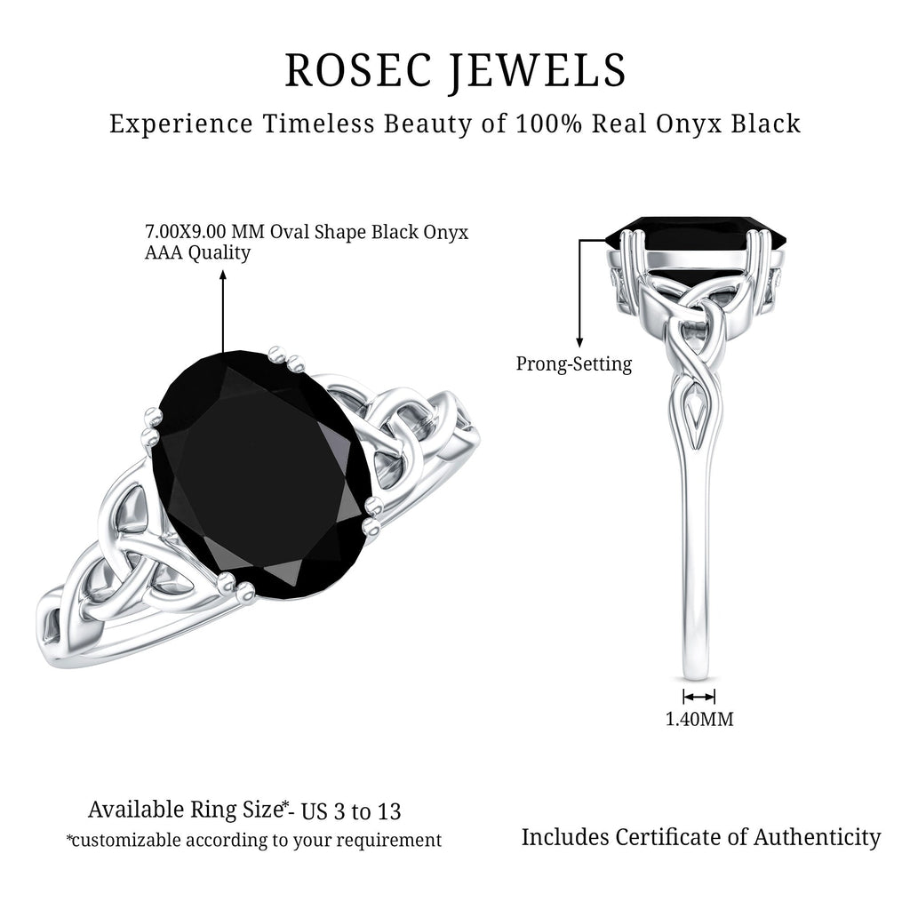 Natural 1.7 Carat Black Onyx Oval Engagement Ring with Celtic Knot