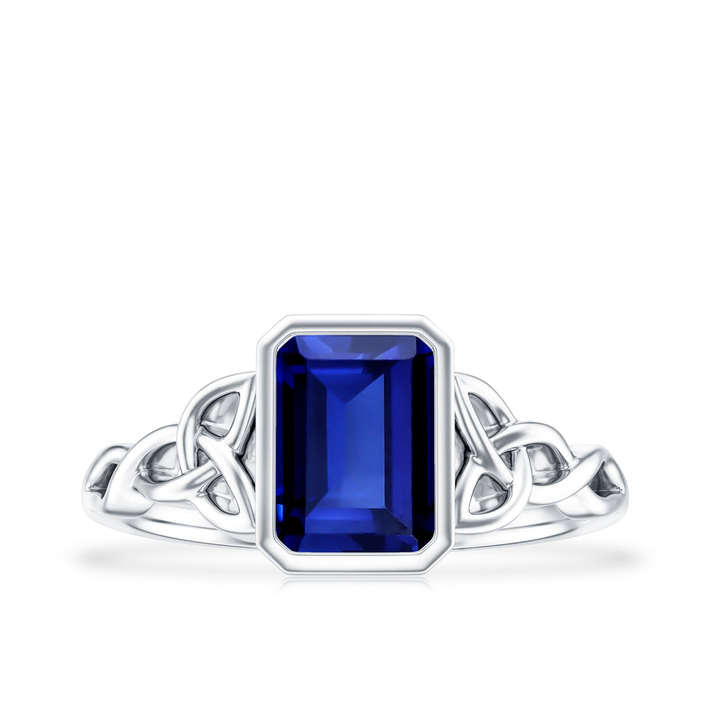 Solitaire Created Blue Sapphire Celtic Engagement Ring