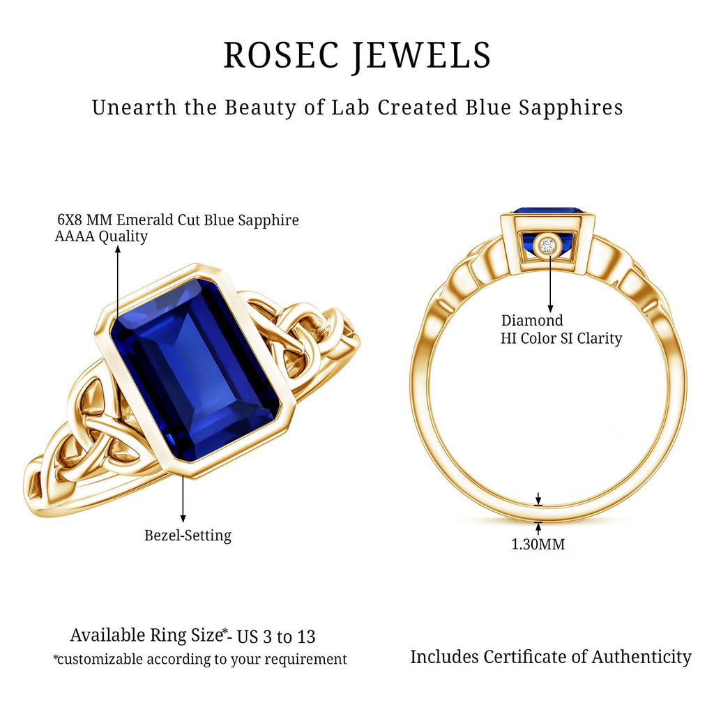 Solitaire Created Blue Sapphire Celtic Engagement Ring
