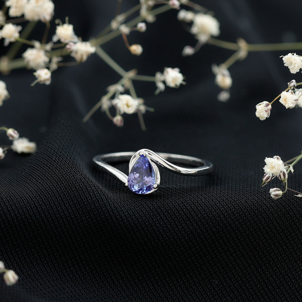 Natural Tanzanite Solitaire Engagement Ring with Bypass Shank