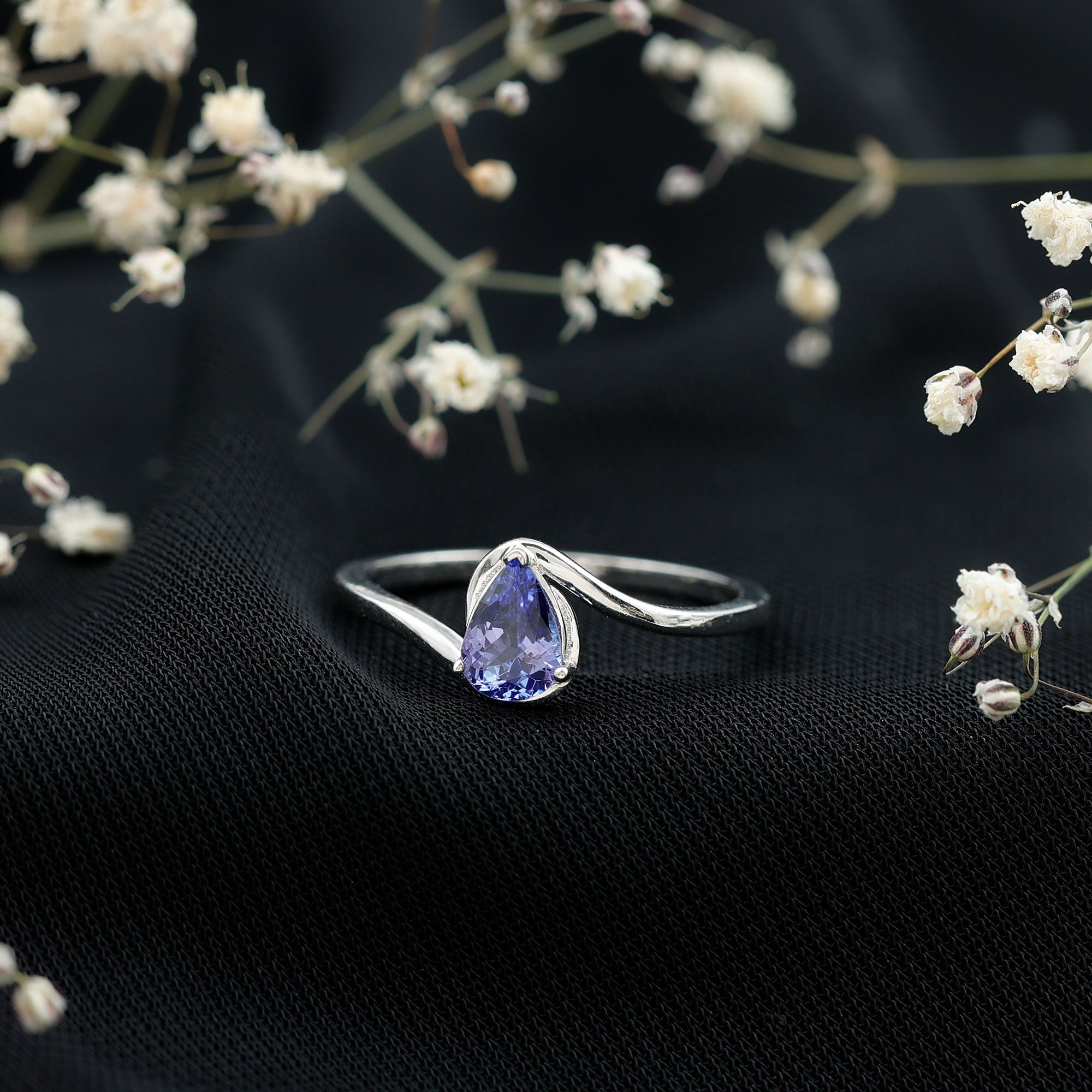 Natural Tanzanite Solitaire Engagement Ring with Bypass Shank