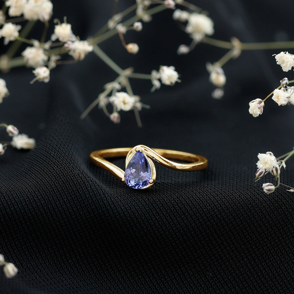Natural Tanzanite Solitaire Engagement Ring with Bypass Shank