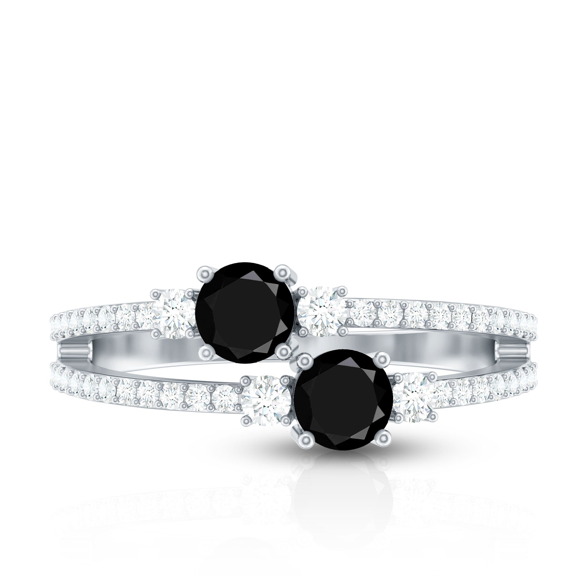 Genuine Black Onyx Two Stone Promise Ring with Diamond