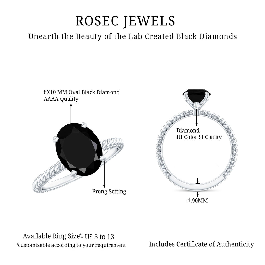 4.2 Carat Oval Lab Grown Black Diamond Solitaire Engagement Ring with Surprise White Diamond