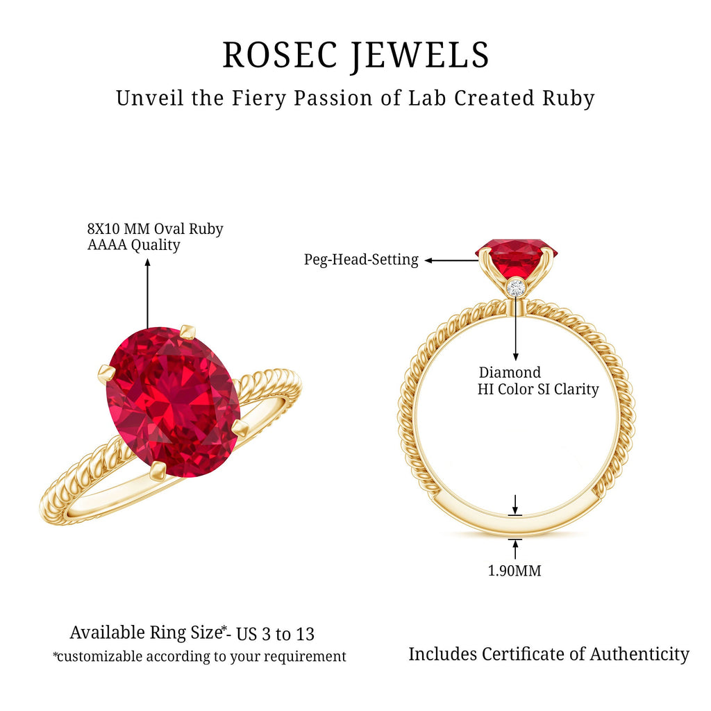 Created Ruby Solitaire Ring with Surprise Diamond and Twisted Rope