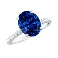 Certified 4 Carat Lab Grown Blue Sapphire Engagement Ring with Surprise Diamond
