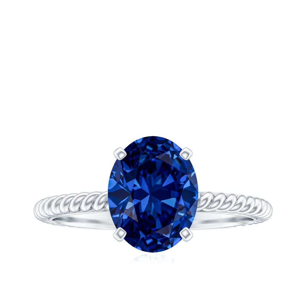 Certified 4 Carat Lab Grown Blue Sapphire Engagement Ring with Surprise Diamond