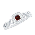Real Princess Cut Garnet Diamond Engagement Ring with Infinity Heart Shank
