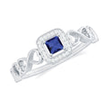 Certified Lab Blue Sapphire Diamond Promise Ring with Infinity Heart Shank