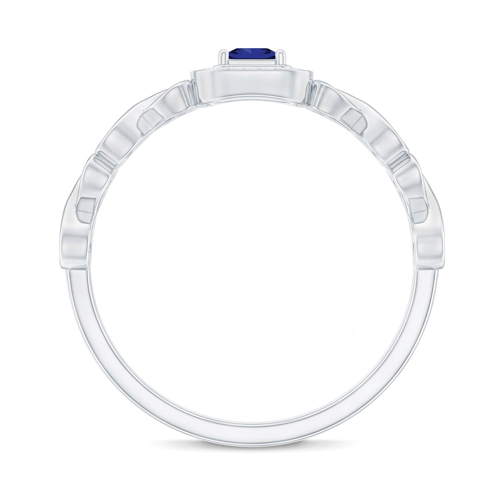 Certified Lab Blue Sapphire Diamond Promise Ring with Infinity Heart Shank