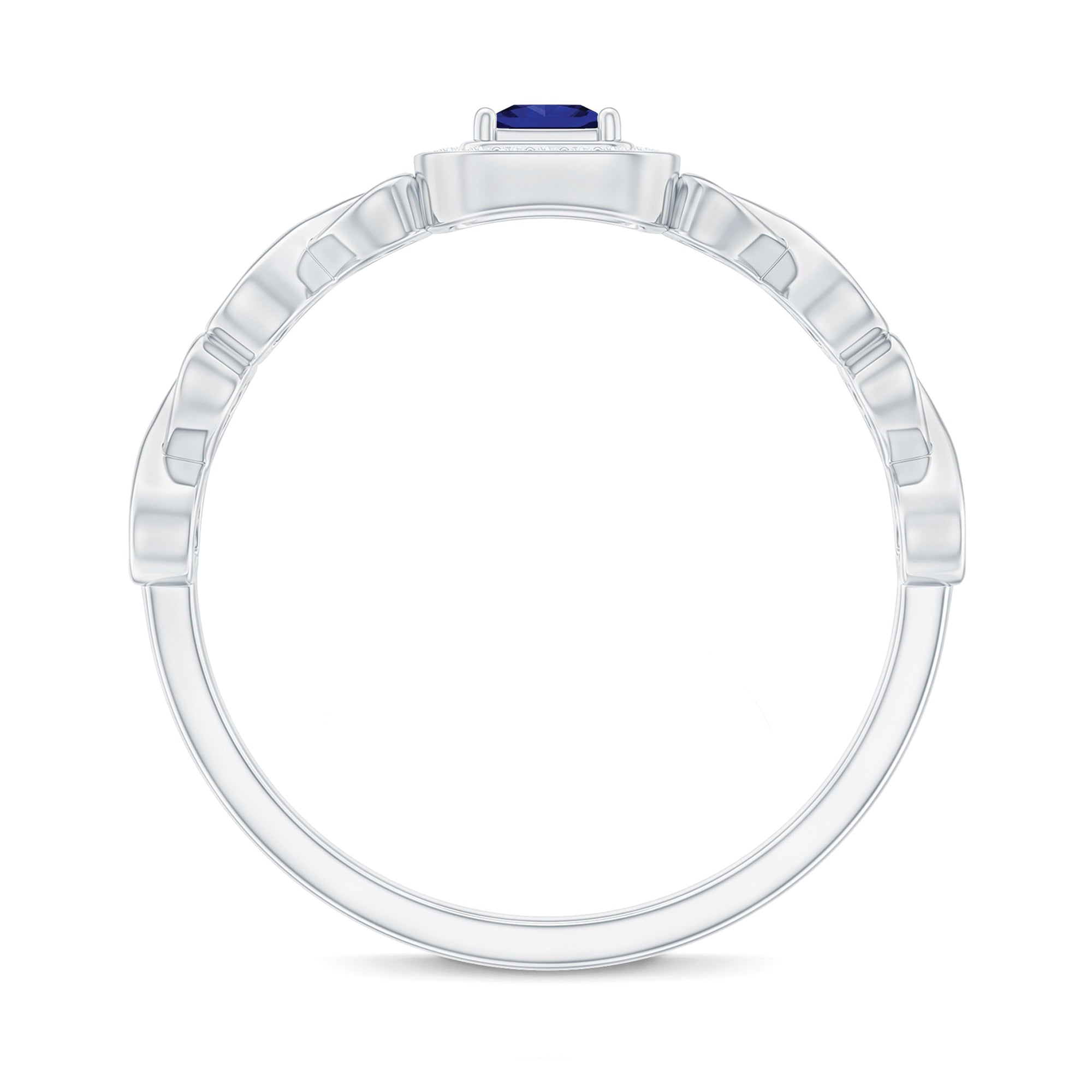 Certified Lab Blue Sapphire Diamond Promise Ring with Infinity Heart Shank