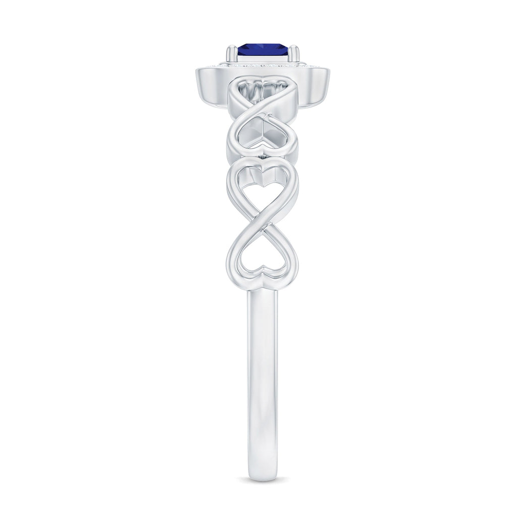 Certified Lab Blue Sapphire Diamond Promise Ring with Infinity Heart Shank