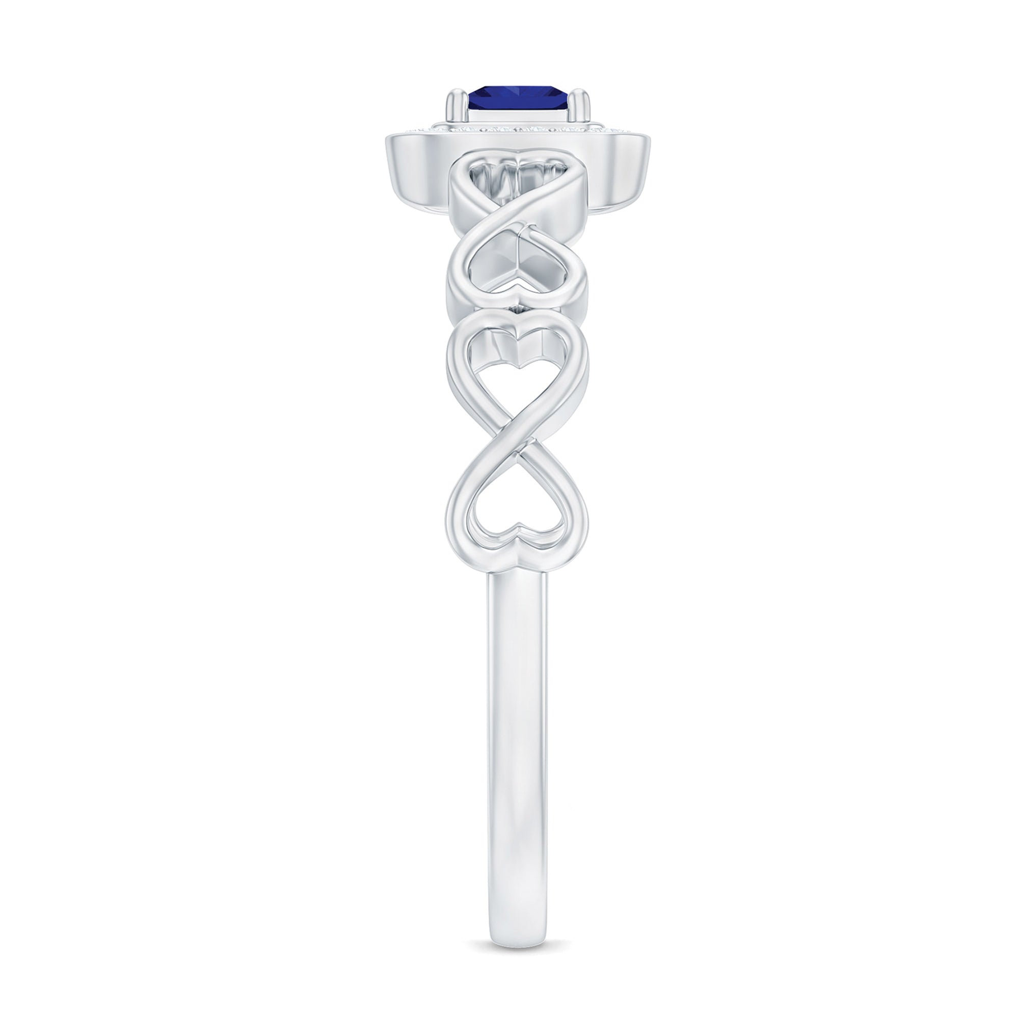 Certified Lab Blue Sapphire Diamond Promise Ring with Infinity Heart Shank