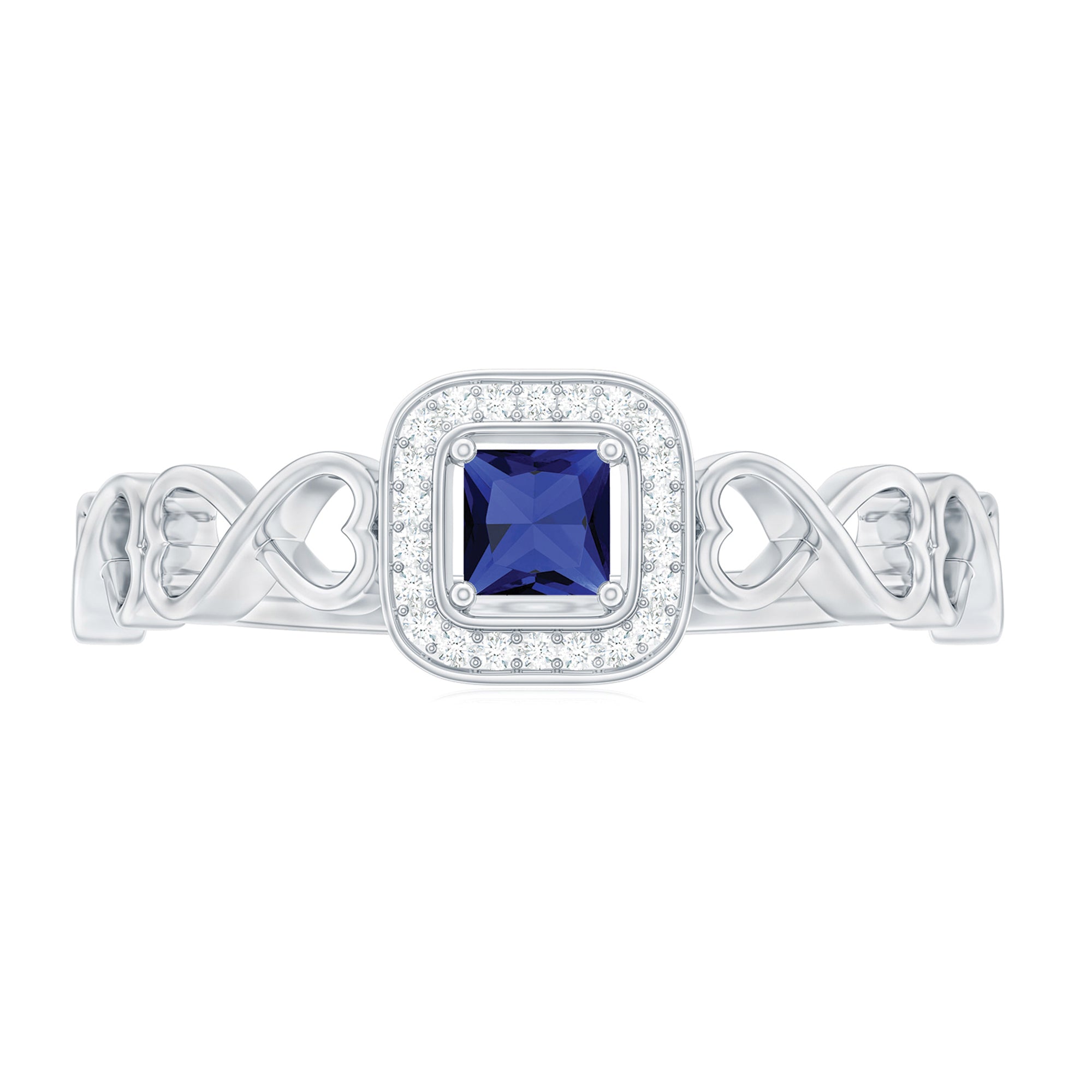 Certified Lab Blue Sapphire Diamond Promise Ring with Infinity Heart Shank