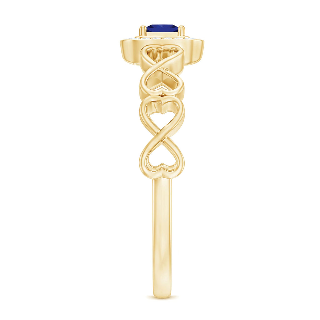 Certified Lab Blue Sapphire Diamond Promise Ring with Infinity Heart Shank