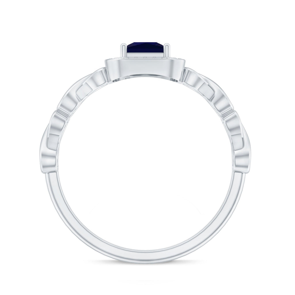 Natural Princess Cut Blue Sapphire Diamond Promise Ring with Infinity Heart Shank