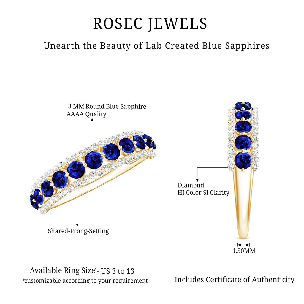 Certified Lab Grown Blue Sapphire Half Eternity Band Ring with Diamond