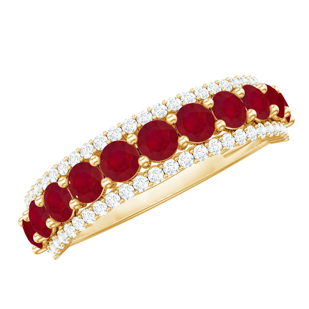 Natural Ruby Diamond Half Eternity Anniversary Band Ring for Women